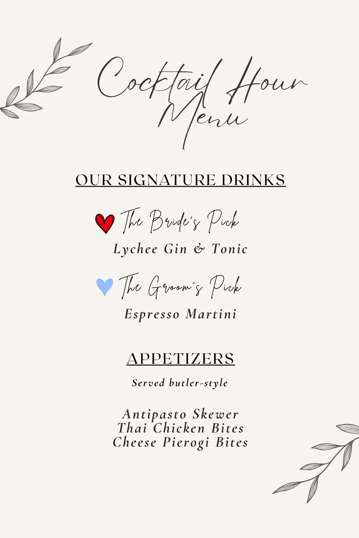 cocktail hour menu