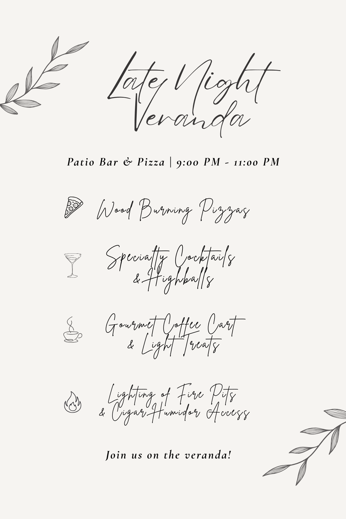 late night veranda menu