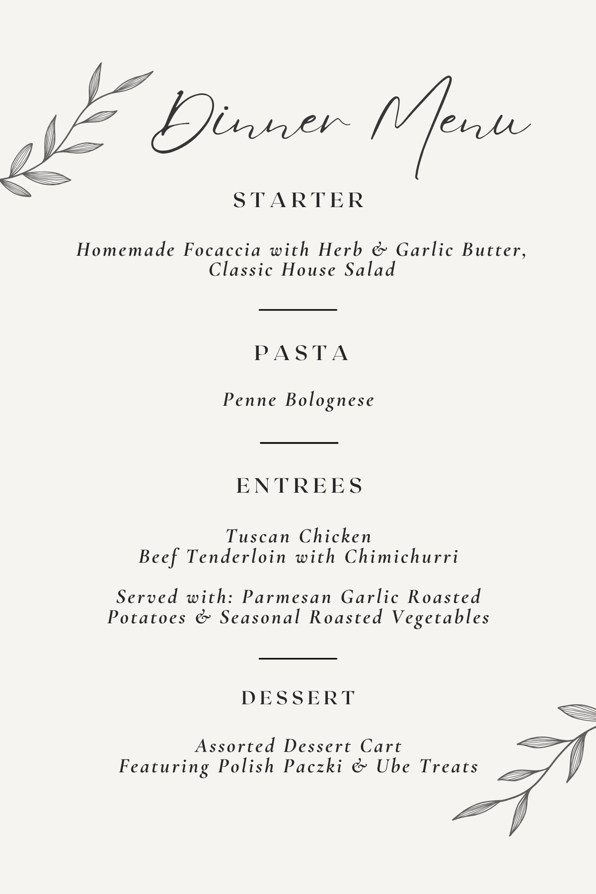 dinner menu